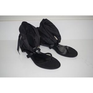 Chinese Laundry Z-Sudoku Black Fabric Ankle Wrap Thong Wedge Sandals Womens 9M